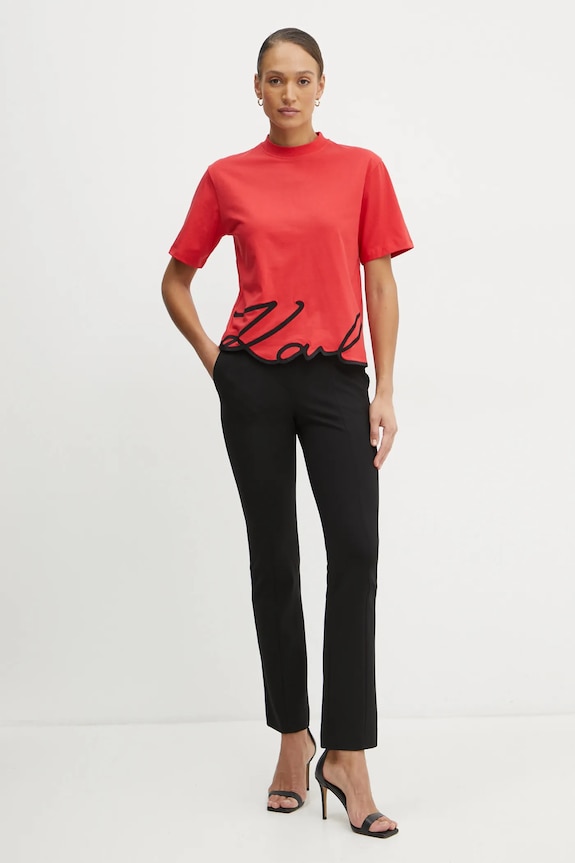 Bavlnené tričko Karl Lagerfeld KARL SIGNATURE A1W17013 červená AW25