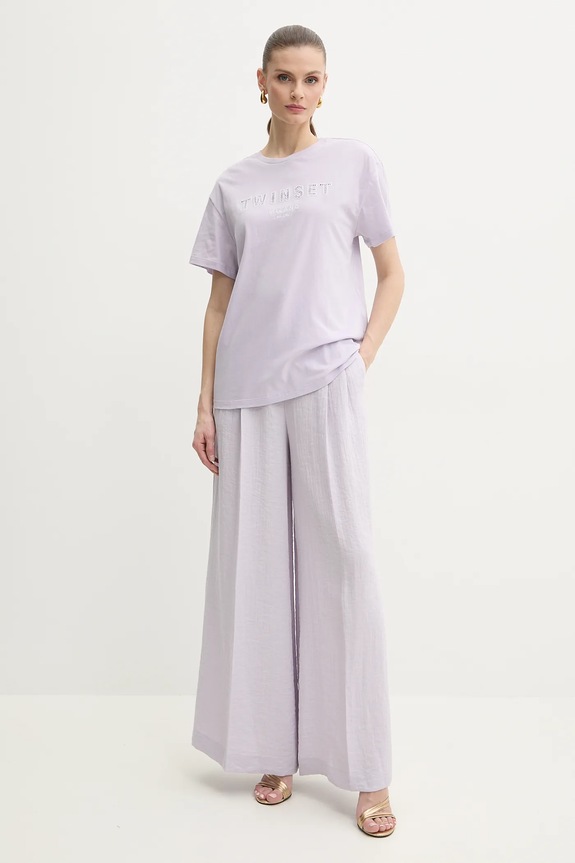 Bombažna kratka majica Twinset 251TT2041 vijolična SS25