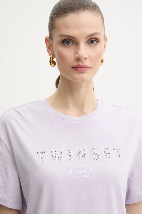 Bombažna kratka majica Twinset vijolična 251TT2041