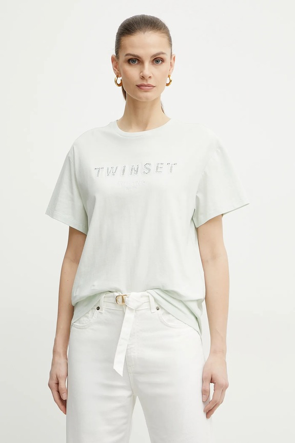 Bavlnené tričko Twinset relaxed zelená 251TT2041