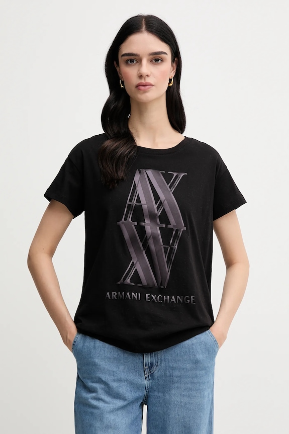 Bombažna kratka majica Armani Exchange Potisk črna XW000515.AF10359