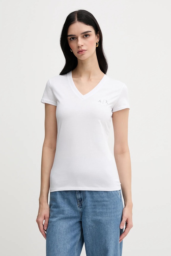 Bombažna kratka majica Armani Exchange Brez vzorca bela XW000521.AF10359