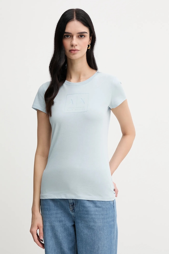 Bombažna kratka majica Armani Exchange Potisk modra XW000530.AF10359
