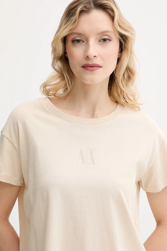 Bombažna kratka majica Armani Exchange bež XW000830.AF10356