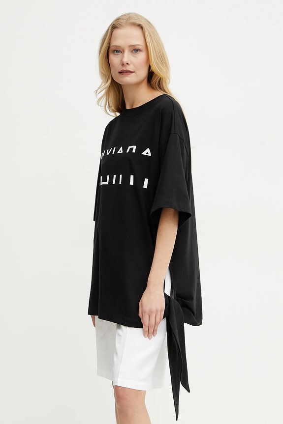 Liviana Conti t-shirt bawełniany nadruk czarny L5SW75