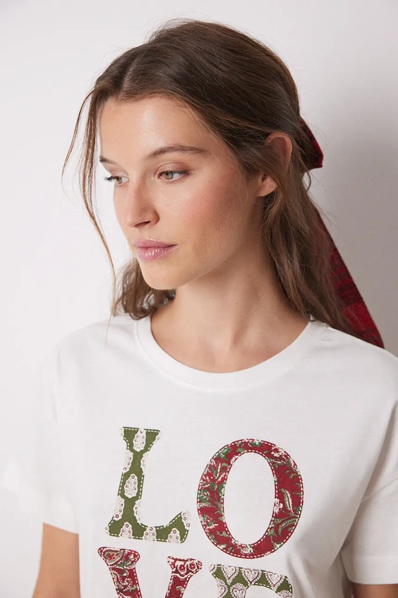 Памучна тениска women'secret MIX AND MATCH LOVE ACTUALLY 3278422 бежов SS25