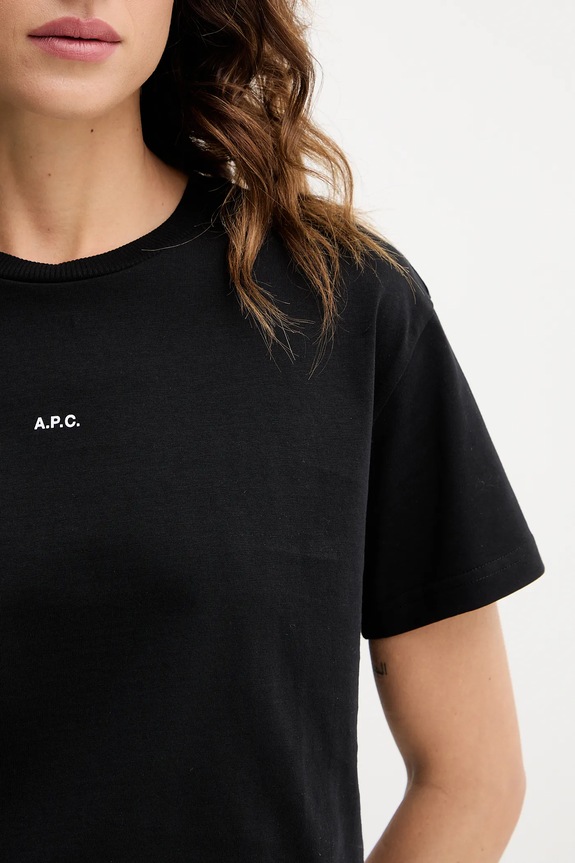 A.P.C. tricou din bumbac t-shirt boxy micro logo GOTS COHBW.F26387 negru