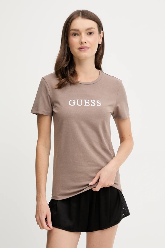 Tričko Guess NEW CARRIE potlač hnedá O5RI01.KBBU1