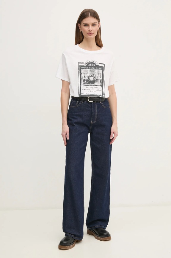 Pepe Jeans tricou din bumbac LELE imprimeu alb PL505992