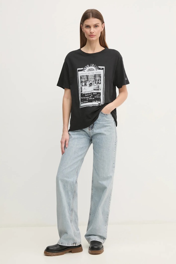 Bavlnené tričko Pepe Jeans LELE nášivka čierna PL505992