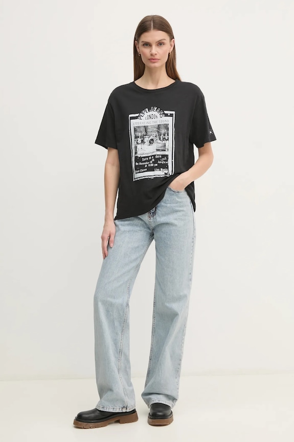 Bavlnené tričko Pepe Jeans LELE nášivka čierna PL505992
