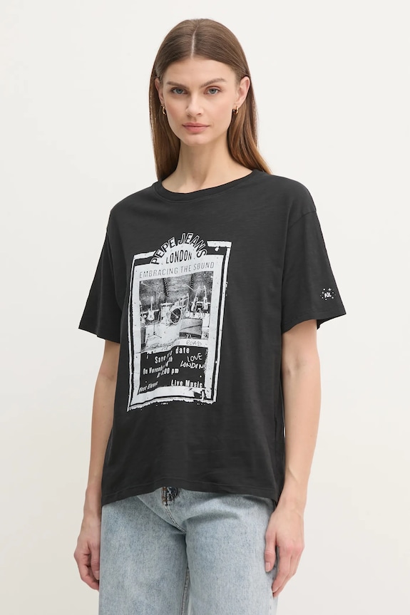 Oblečenie Bavlnené tričko Pepe Jeans LELE PL505992 čierna