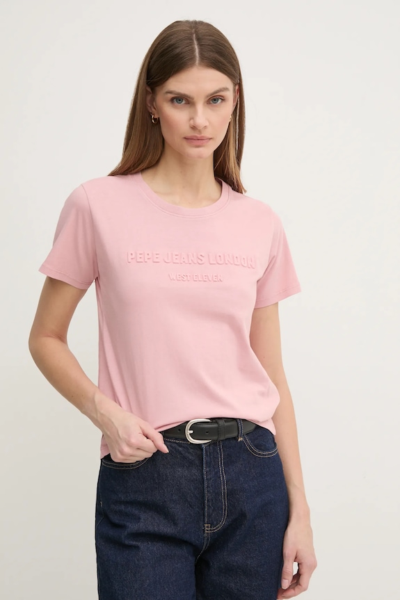 Pepe Jeans t-shirt bawełniany LORETTA nadruk różowy PL505994
