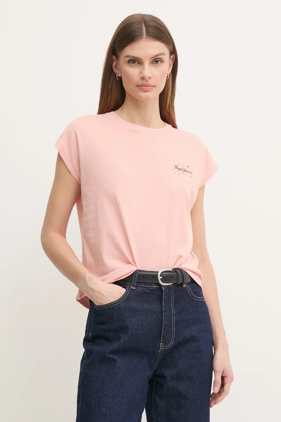 Βαμβακερό μπλουζάκι Pepe Jeans LORENA στάμπα ροζ PL505998
