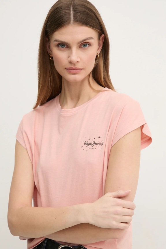 Βαμβακερό μπλουζάκι Pepe Jeans LORENA ροζ PL505998