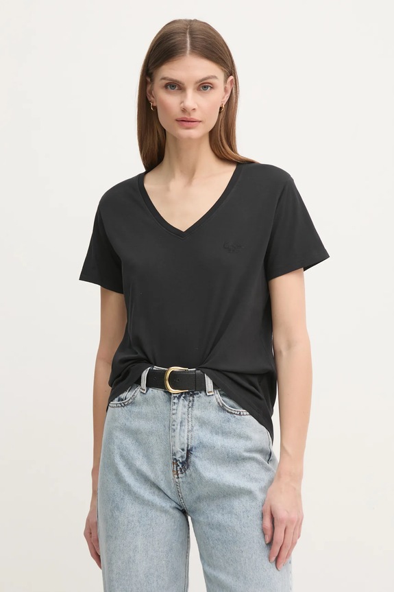 Pepe Jeans tricou din bumbac LOLLY V-NECK uni negru PL505999