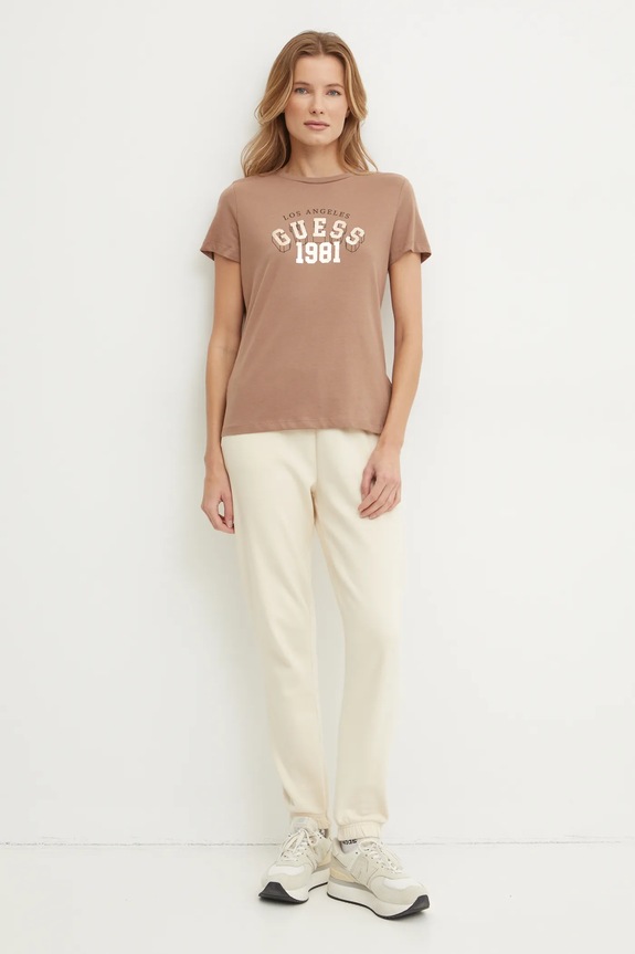 Guess t-shirt bawełniany MARTINA V5RI06.I3Z14 brązowy SS25