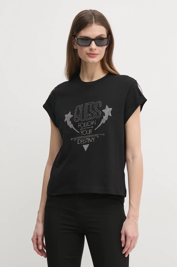Μπλουζάκι Guess απλικέ μαύρο W5RI06.I3Z14