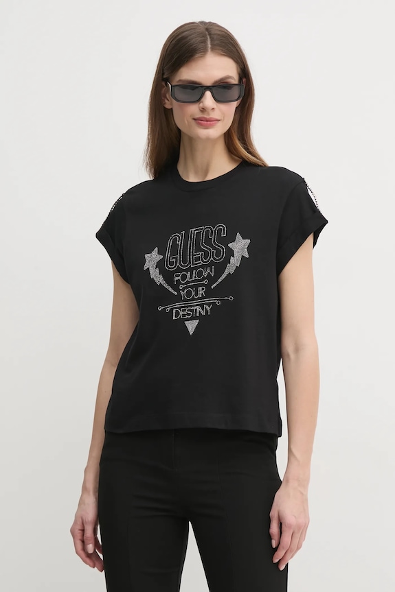 Μπλουζάκι Guess απλικέ μαύρο W5RI06.I3Z14