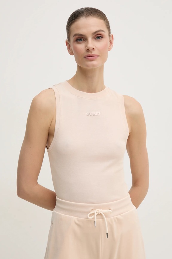 Bavlněný top Guess GELSEY slim béžová V5RP14.KCOI1