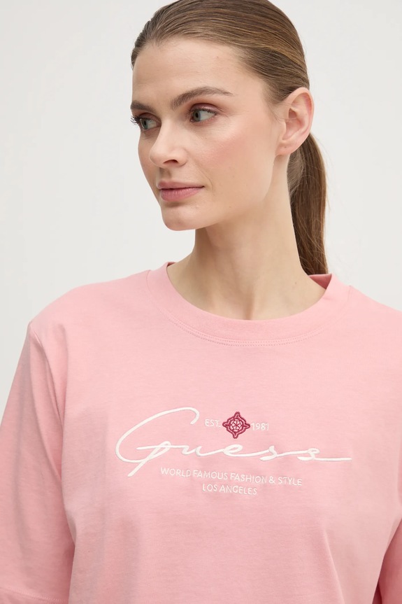 Bavlněné tričko Guess růžová V5RI12.I3Z14