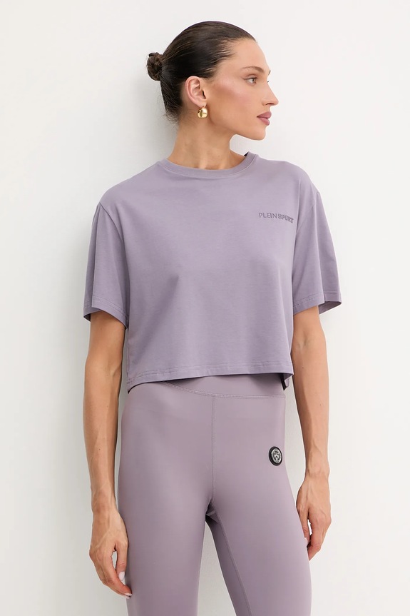 PLEIN SPORT t-shirt z elastanem fioletowy SAEC.WTK3560.STE001N