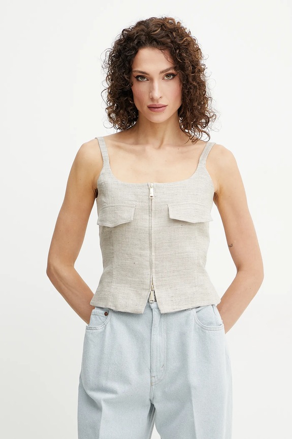 Lanena bluza Marella NICOLAS bez uzorka bež 2513161042