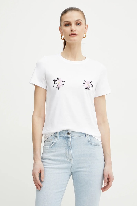 Bombažna kratka majica Marella CAUCASO Našitek bela 2513971054