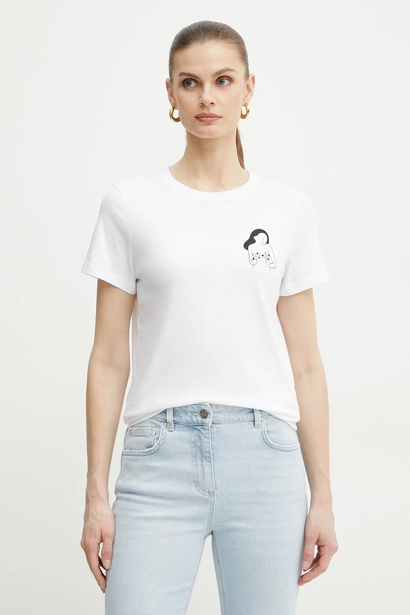 Bombažna kratka majica Marella CAUCASO Našitek bela 2513971054