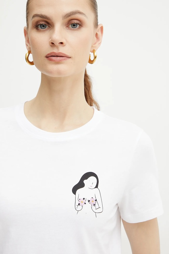 Bombažna kratka majica Marella CAUCASO bela 2513971054