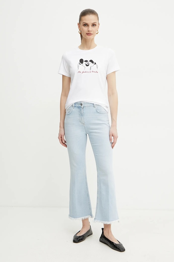 Bombažna kratka majica Marella CAUCASO 2513971054 bela SS25