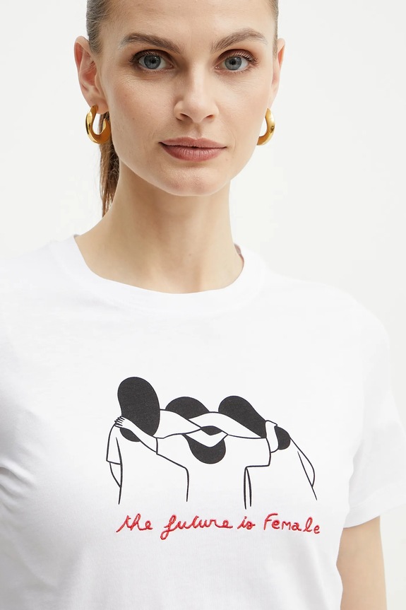 Bombažna kratka majica Marella CAUCASO bela 2513971054