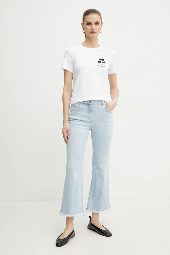 Bombažna kratka majica Marella CAUCASO 2513971054 bela SS25