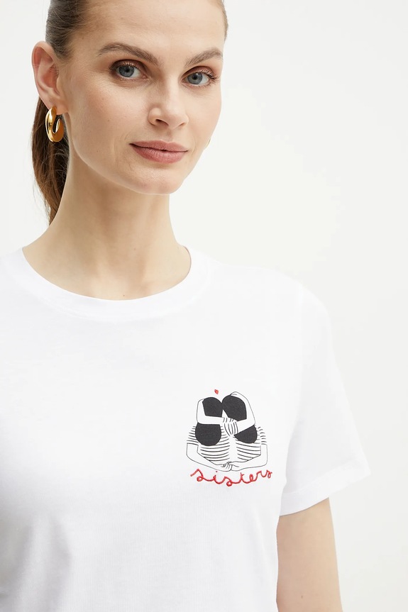 Bombažna kratka majica Marella CAUCASO bela 2513971054