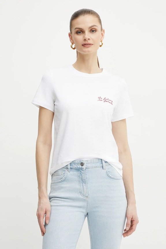 Bombažna kratka majica Marella CAUCASO Našitek bela 2513971054