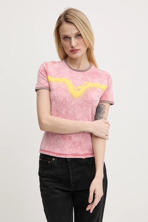 Μπλουζάκι Diesel T-UNCUTIE-LONG-Q3 T-SHIRT με ελαστάν ροζ A17316.0SLBB