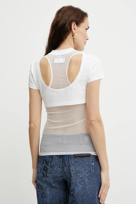 Tričko Versace Jeans Couture 78HAH606.J0035 bílá SS25