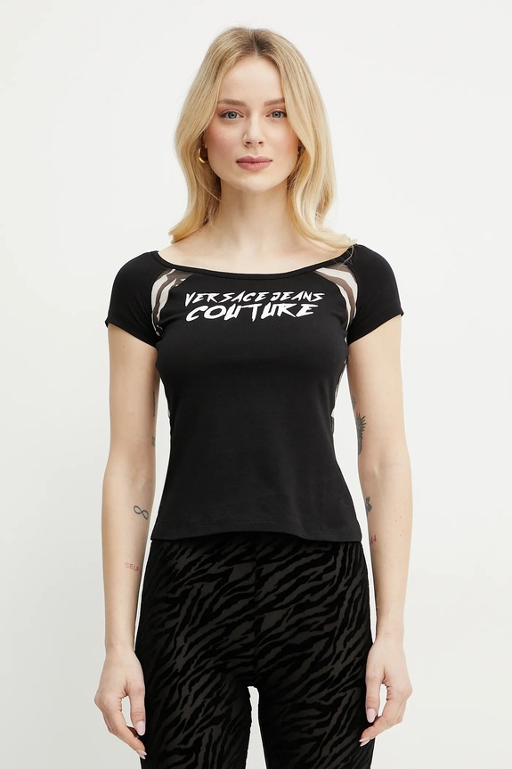 Μπλουζάκι Versace Jeans Couture στάμπα μαύρο 78HAH6A8.J0020