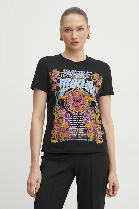 Bavlnené tričko Versace Jeans Couture nášivka čierna 78HAHC03.CJ01C