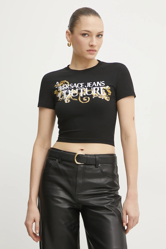 Tričko Versace Jeans Couture nášivka čierna 78HAHC05.CJ02C