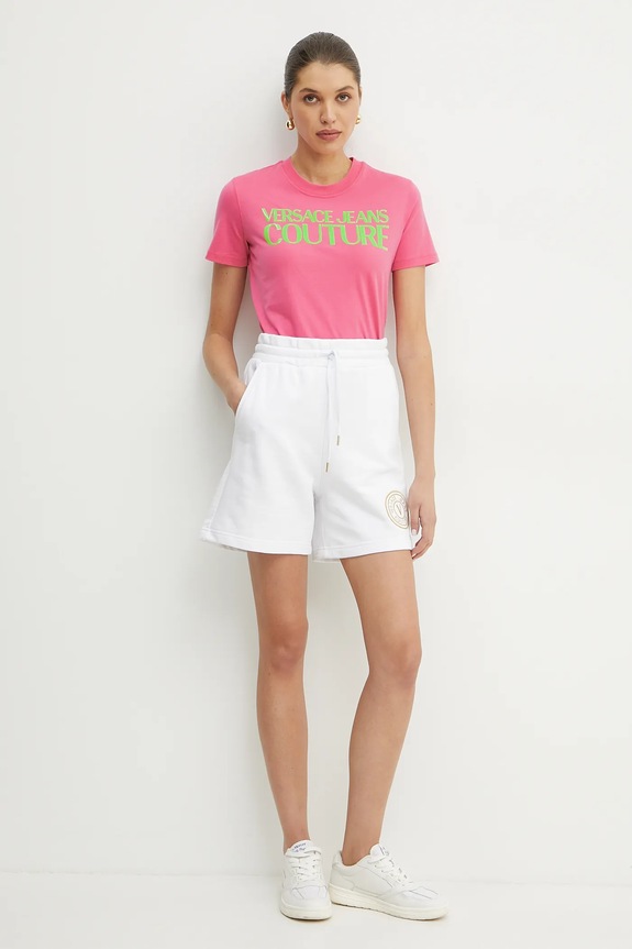 Versace Jeans Couture t-shirt bawełniany 78HAHE05.CJ00E różowy SS25