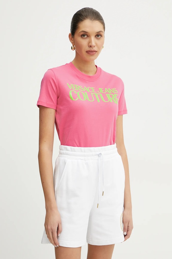 Versace Jeans Couture t-shirt bawełniany różowy 78HAHE05.CJ00E