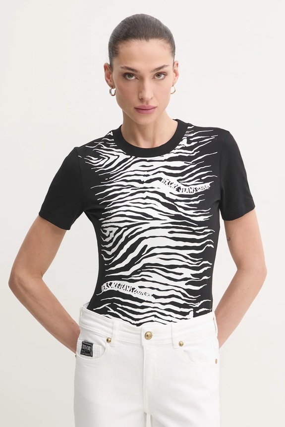 Majica kratkih rukava Versace Jeans Couture print crna 78HAHS02.CJ01S
