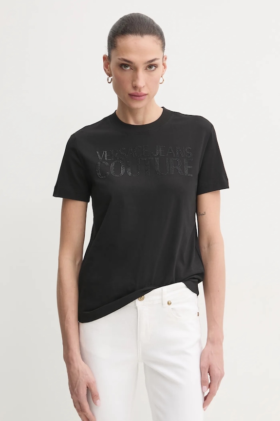 Βαμβακερό μπλουζάκι Versace Jeans Couture βαμβάκι μαύρο 78HAHS04.CJ00S