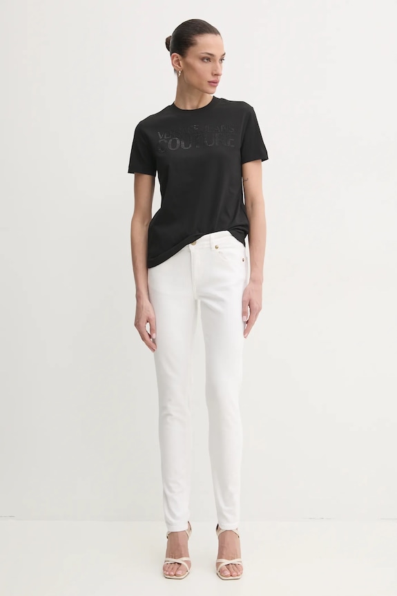 Βαμβακερό μπλουζάκι Versace Jeans Couture 78HAHS04.CJ00S μαύρο SS25
