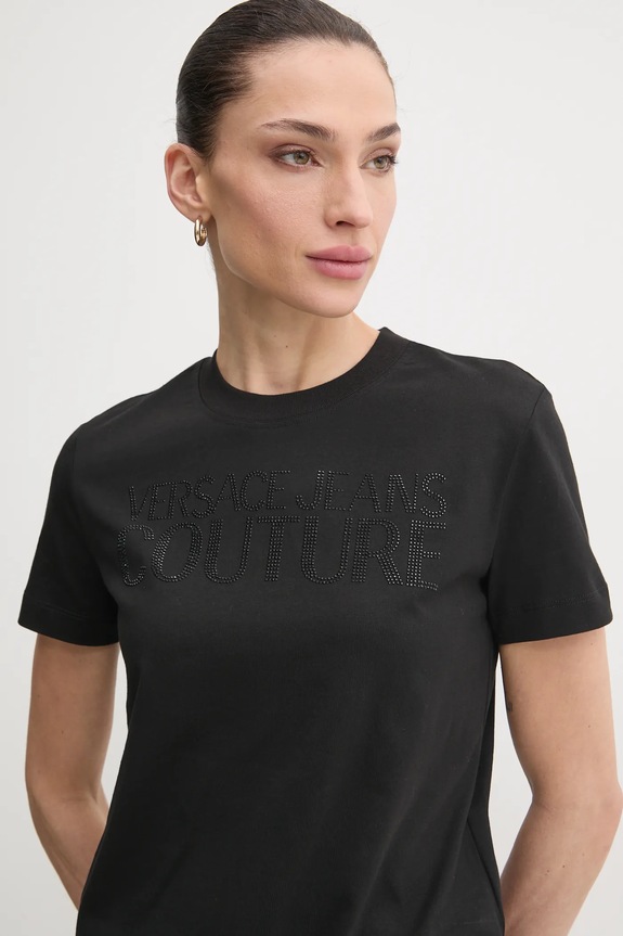 Βαμβακερό μπλουζάκι Versace Jeans Couture μαύρο 78HAHS04.CJ00S