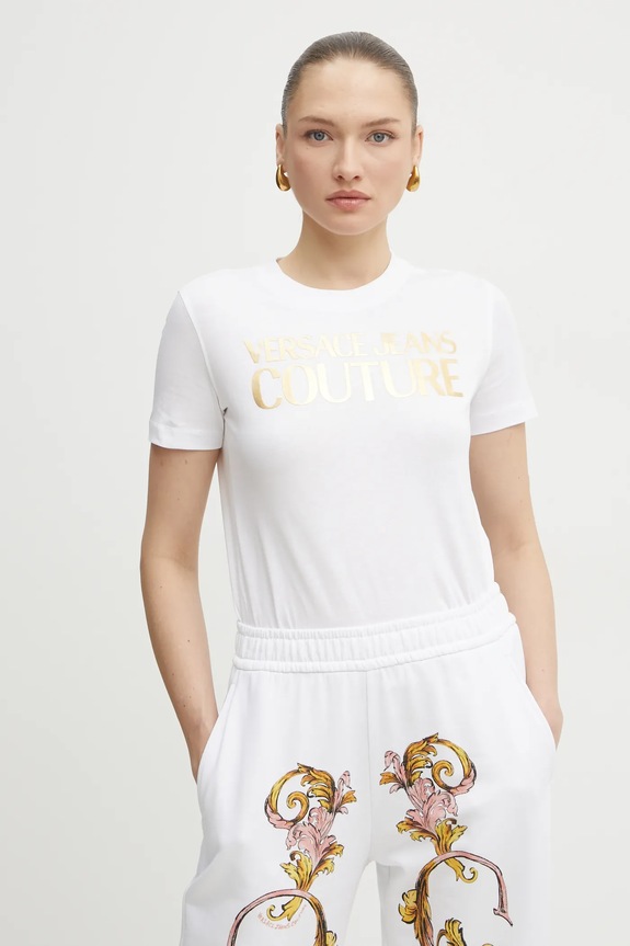 Versace Jeans Couture tricou din bumbac print alb 78HAHT01.CJ00T