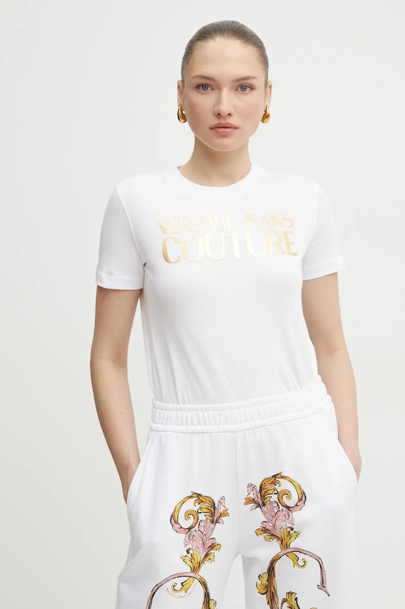 Versace Jeans Couture tricou din bumbac print alb 78HAHT01.CJ00T