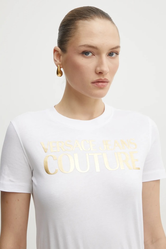 Versace Jeans Couture tricou din bumbac alb 78HAHT01.CJ00T