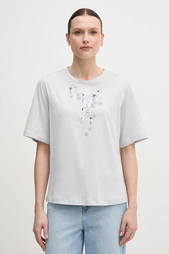 Sisley t-shirt bawełniany nadruk szary 3I1XL106R